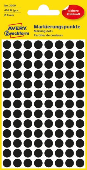 Avery Zweckform 8 mm átmérőjű öntapadó fekete színű jelölő címke, jelölő pötty, jelölő pont