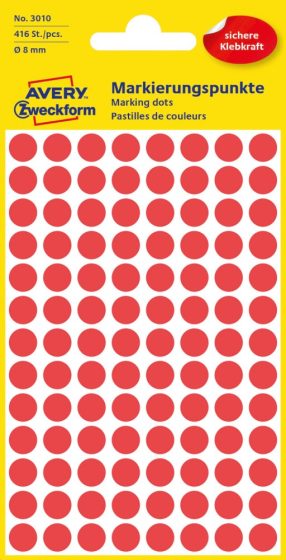 Avery Zweckform 8 mm átmérőjű öntapadó piros színű jelölő címke, jelölő pötty, jelölő pont