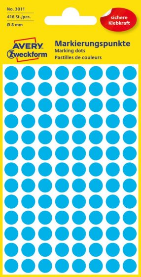Avery Zweckform 8 mm átmérőjű öntapadó kék színű jelölő címke, jelölő pötty, jelölő pont