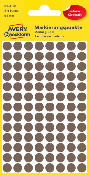Avery Zweckform 8 mm átmérőjű öntapadó barna színű jelölő címke, jelölő pötty, jelölő pont