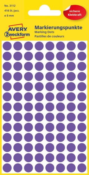 Avery Zweckform 8 mm átmérőjű öntapadó lila színű jelölő címke, jelölő pötty, jelölő pont
