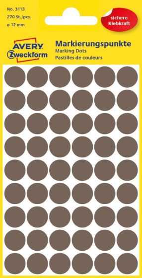 Avery Zweckform 12 mm átmérőjű öntapadó barna színű jelölő címke, jelölő pötty, jelölő pont