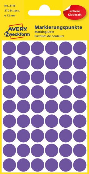 Avery Zweckform 12 mm átmérőjű öntapadó lila színű jelölő címke, jelölő pötty, jelölő pont