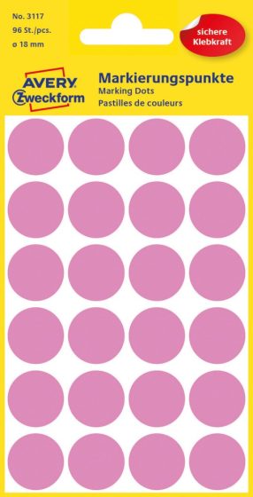 Avery Zweckform 18 mm átmérőjű öntapadó rózsaszín jelölő címke, jelölő pötty, jelölő pont