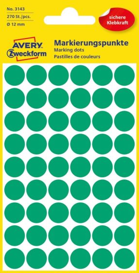 Avery Zweckform 12 mm átmérőjű öntapadó zöld színű jelölő címke, jelölő pötty, jelölő pont