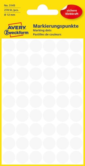Avery Zweckform 12 mm átmérőjű öntapadó fehér színű jelölő címke, jelölő pötty, jelölő pont