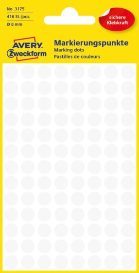 Avery Zweckform 8 mm átmérőjű öntapadó fehér színű jelölő címke, jelölő pötty, jelölő pont
