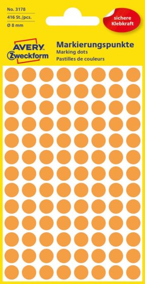 Avery Zweckform 8 mm átmérőjű öntapadó neon narancssárga jelölő címke, jelölő pötty, jelölő pont