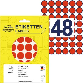 Avery Zweckform 18 mm átmérőjű öntapadó piros színű jelölő címke, jelölő pötty, jelölő pont Avery Zweckform 18 mm átmérőjű öntapadó piros színű jelölő címke, jelölő pötty, jelölő pont