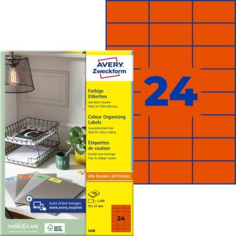 Avery Zweckform 70 x 37 mm méretű, piros színű nyomtatható öntapadós etikett címke