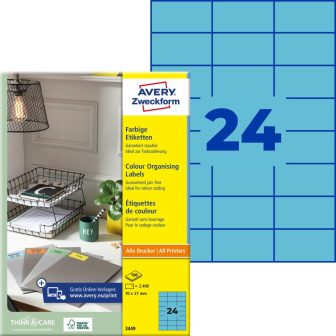 Avery Zweckform 70 x 37 mm méretű, kék színű nyomtatható öntapadós etikett címke