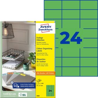Avery Zweckform 70 x 37 mm méretű, zöld színű nyomtatható öntapadós etikett címke Avery Zweckform 70 x 37 mm méretű, zöld színű nyomtatható öntapadós etikett címke
