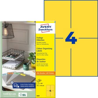 Avery Zweckform 105 x 148 mm méretű, sárga színű nyomtatható öntapadós etikett címke