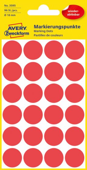 Avery Zweckform 18 mm átmérőjű öntapadó piros színű jelölő címke, jelölő pötty, jelölő pont