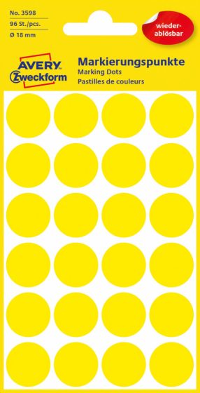 Avery Zweckform 18 mm átmérőjű öntapadó sárga színű jelölő címke, jelölő pötty, jelölő pont
