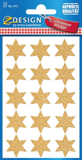Avery Zweckform Z-Design No. 4112 karácsonyi csillogó papír matrica - arany színű csillagok mintával - kiszerelés: 2 ív / csomag (Avery Z-Design 4112)