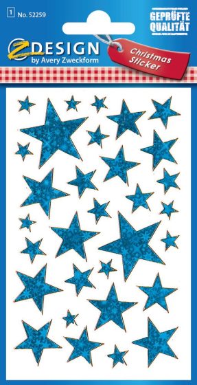 Avery Zweckform Z-Design No. 52259 karácsonyi fólia matrica - kék színű csillagok mintával - kiszerelés: 1 ív / csomag (Avery Z-Design 52259)