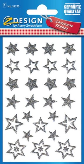 Avery Zweckform Z-Design No. 52275 karácsonyi csillogó matrica - ezüst színű csillagok mintával - kiszerelés: 1 ív / csomag (Avery Z-Design 52275)