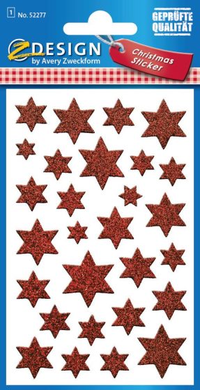Avery Zweckform Z-Design No. 52277 karácsonyi csillogó matrica - piros színű csillagok mintával - kiszerelés: 1 ív / csomag (Avery Z-Design 52277)