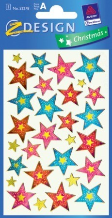 Avery Zweckform Z-Design No. 52278 karácsonyi fólia matrica - színes csillagok mintával - kiszerelés: 1 ív / csomag (Avery Z-Design 52278)