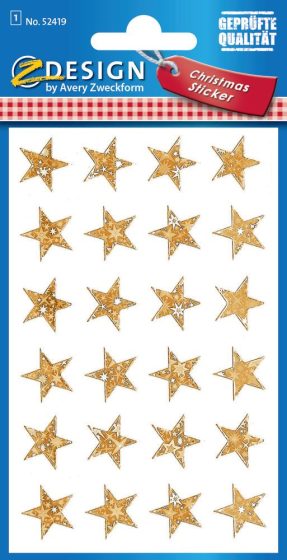 Avery Zweckform Z-Design No. 52419 karácsonyi fólia matrica - arany színű csillagok mintával - kiszerelés: 1 ív / csomag (Avery Z-Design 52419)