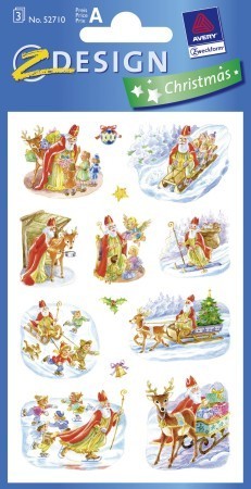Avery Zweckform Z-Design No. 52710 karácsonyi papír matrica - Mikulás, szán, gyerekek, fenyőfa motívumokkal - kiszerelés: 3 ív / csomag (Avery Z-Design 52710)