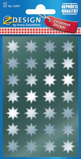 Avery Zweckform Z-Design No. 52810 magasfényű, öntapadó fólia matrica - ezüst színű csillagokkal - kiszerelés: 2 ív / csomag (Avery Z-Design 52810)