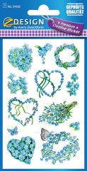   Avery Zweckform Z-Design No. 54382 prémium minőségű, öntapadó papír matrica - kék virágok mintával - kiszerelés: 1 ív / csomag (Avery Z-Design 54382)