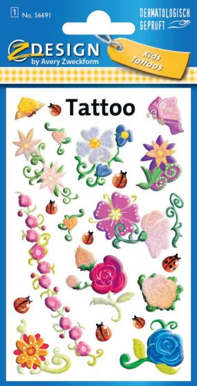 Avery Zweckform Z-Design No. 56691 öntapadó tetoválás matrica színes virágok motívumokkal.