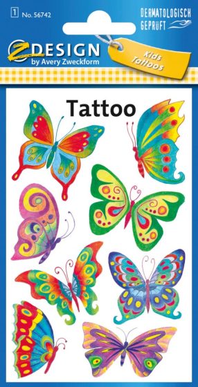 Avery Zweckform Z-Design No. 56742 öntapadó tetoválás matrica színes pillangók motívumokkal.