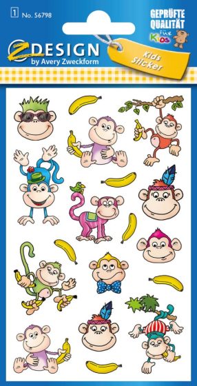 Avery Zweckform Z-Design No. 56798 öntapadó fémhatású matrica vicces majmocskák képekkel.