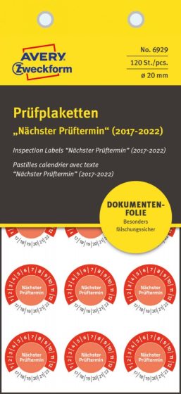 Avery Zweckform 6929 hitelesítő címke 2017-2022-es évszámmal
