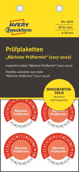 Avery Zweckform 6930 hitelesítő címke 2017-2022-es évszámmal