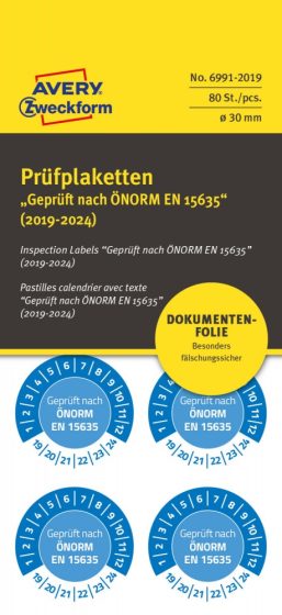 Avery Zweckform 6991-2019 hitelesítő címke 2019-2024-es évszámmal