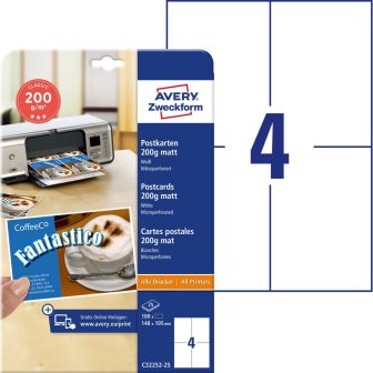 Avery Zweckform C32252-25 levelezőlap mikroperforált élekkel Avery Zweckform C32252-25 levelezőlap mikroperforált élekkel