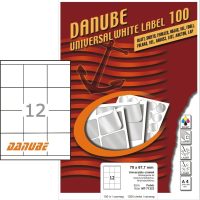   Danube MT-71323 univerzális 70 x 67,7 mm méretű fehér öntapadó etikett címke A4 -es íven (kiszerelés: 1200 etikett címke / doboz - 100 ív / doboz) (Danube LCJ-132)