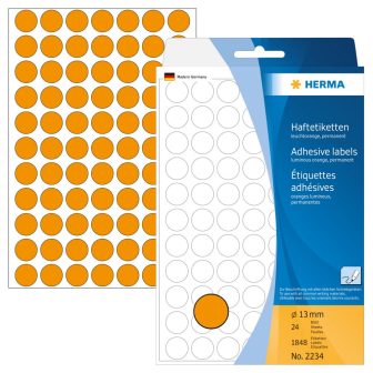 Herma 13 mm átmérőjű öntapadó neon narancssárga színű jelölő címke, jelölő pötty, jelölő pont