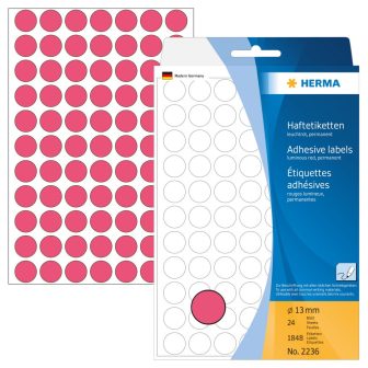 Herma 13 mm átmérőjű öntapadó neon piros színű jelölő címke, jelölő pötty, jelölő pont
