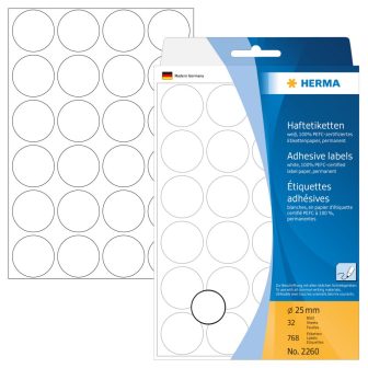 Herma 25 mm átmérőjű öntapadó fehér színű jelölő címke, jelölő pötty, jelölő pont