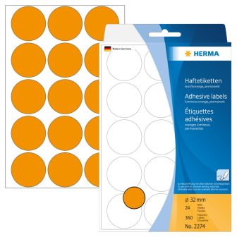 Herma 32 mm átmérőjű öntapadó neon narancssárga színű jelölő címke, jelölő pötty, jelölő pont