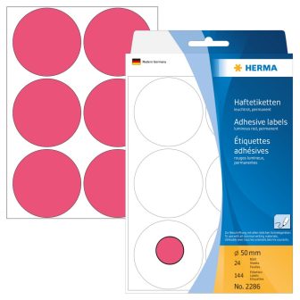 Herma 50 mm átmérőjű öntapadó neon piros színű jelölő címke, jelölő pötty, jelölő pont