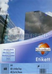   SilverBall univerzális 48,5 x 16,9 mm méretű öntapadó etikett címke A4 -es íven (kiszerelés: 6800 címke / doboz, 100 ív / doboz) (SilverBall 319-0022)