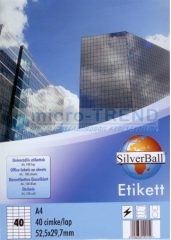   SilverBall univerzális 52,5 x 29,7 mm méretű öntapadó etikett címke A4 -es íven (kiszerelés: 4000 címke / doboz, 100 ív / doboz) (SilverBall 319-0030)