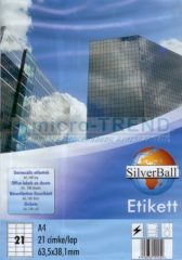   SilverBall univerzális 63,5 x 38,1 mm méretű öntapadó etikett címke A4 -es íven (kiszerelés: 2100 címke / doboz, 100 ív / doboz) (SilverBall 319-0040)