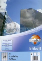  SilverBall univerzális 70 x 37 mm méretű öntapadó etikett címke A4 -es íven (kiszerelés: 2400 címke / doboz, 100 ív / doboz) (SilverBall 319-0065)