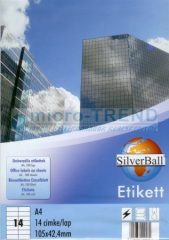   SilverBall univerzális 105 x 42,4 mm méretű öntapadó etikett címke A4 -es íven (kiszerelés: 1400 címke / doboz, 100 ív / doboz) (SilverBall 319-0104)