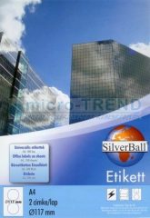   SilverBall univerzális 117 mm átmérőjű öntapadó CD / DVD etikett címke A4 -es íven (kiszerelés: 200 címke / doboz, 100 ív / doboz) (SilverBall 319-0500)